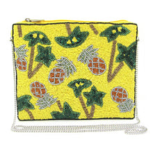 Load image into Gallery viewer, TROPICAL BEADED PINEAPPLE & SEQUIN PALM TREE CLUTCH WITH CHAIN STRAP I CROSSBODY I SUMMER VACATION PARTY STATEMENT PURSE I GIFT FOR HER