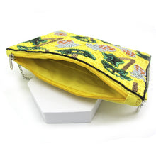 Load image into Gallery viewer, TROPICAL BEADED PINEAPPLE & SEQUIN PALM TREE CLUTCH WITH CHAIN STRAP I CROSSBODY I SUMMER VACATION PARTY STATEMENT PURSE I GIFT FOR HER