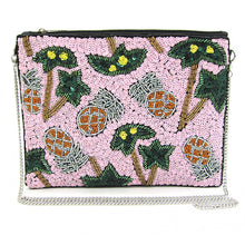 Load image into Gallery viewer, TROPICAL BEADED PINEAPPLE & SEQUIN PALM TREE CLUTCH WITH CHAIN STRAP I CROSSBODY I SUMMER VACATION PARTY STATEMENT PURSE I GIFT FOR HER