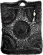 Load image into Gallery viewer, HANDWOVEN CROCHET RAFFIA TOTE BAG I LIGHTWEIGHT SUMMER PURSE WITH BEADED CHARM I BOHO STYLE OPEN KNIT HAND BAG I NATURAL FIBER BAG WITH CHARM
