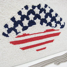 Load image into Gallery viewer, PATRIOTIC BEADED CLUTCH I 3 DESIGNS - USA, LOVE, LIPS | 4TH OF JULY CROSSBODY I USA THEMED AMERICAN FLAG PURSE I GIFT FOR MILITARY FAMILY