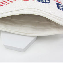 Load image into Gallery viewer, PATRIOTIC BEADED CLUTCH I 3 DESIGNS - USA, LOVE, LIPS | 4TH OF JULY CROSSBODY I USA THEMED AMERICAN FLAG PURSE I GIFT FOR MILITARY FAMILY