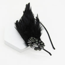 Load image into Gallery viewer, BLACK FEATHER RHINESTONE HEADBAND, STATEMENT HEADPIECE, 1920S GATSBY FLAPPER HEADBAND, COCKTAIL PARTY HAIR ACCESSORY