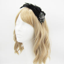 Load image into Gallery viewer, BLACK FEATHER RHINESTONE HEADBAND, STATEMENT HEADPIECE, 1920S GATSBY FLAPPER HEADBAND, COCKTAIL PARTY HAIR ACCESSORY