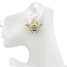 Load image into Gallery viewer, GOLD BEE STUD EARRINGS, RHINESTONE BUMBLE BEE EARRINGS, INSECT STATEMENT EARRINGS, BLACK ENAMEL BEE JEWELRY, GIFT FOR HER