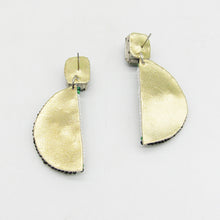 Load image into Gallery viewer, BEADED LIME SLICE EARRINGS WITH EMERALD CRYSTAL STUDS I HANDCRAFTED STATEMENT JEWELRY I TROPICAL&VACATION ACCESSORIES I GIFT FOR HER