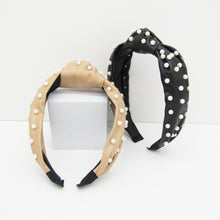 Load image into Gallery viewer, FAUX LEATHER KNOTTED HEADBAND, PEARL OR GOLD HEART EMBELLISHMENT, BLACK BEIGE HAIR ACCESSORY