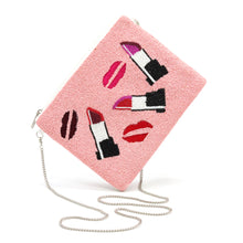 Load image into Gallery viewer, LIPS & LIPSTICK PINK BEADED CLUTCH BAG