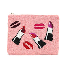 Load image into Gallery viewer, LIPS & LIPSTICK PINK BEADED CLUTCH BAG