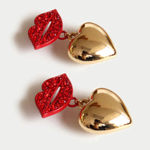 Load image into Gallery viewer, LIPS WITH HEART DROP EARRINGS