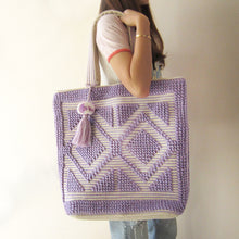 Load image into Gallery viewer, LAVENDER TERRY BEACH BAG FOR WOMEN UNIQUE EMBROIDERY SHOULDER BAG