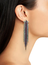 Load image into Gallery viewer, BLUE STAR RHINESTONE FRINGE DROP EARRINGS