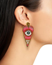 Load image into Gallery viewer, HEART EVIL EYES DROP EARRINGS