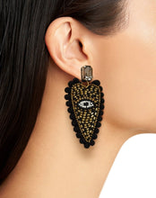 Load image into Gallery viewer, EVIL EYES BLACK POMPOM DROP EARRINGS