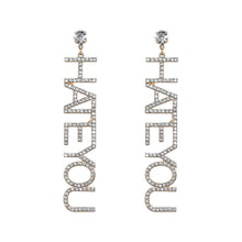 Load image into Gallery viewer, HATE YOU RHINESTONE LETTER DROP EARRINGS