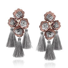 Load image into Gallery viewer, FLORAL TASSELS DROP STATEMENT EARRINGS