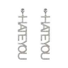 Load image into Gallery viewer, HATE YOU RHINESTONE LETTER DROP EARRINGS