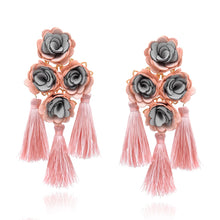Load image into Gallery viewer, FLORAL TASSELS DROP STATEMENT EARRINGS