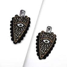Load image into Gallery viewer, EVIL EYES BLACK POMPOM DROP EARRINGS