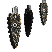 Load image into Gallery viewer, EVIL EYES BLACK POMPOM DROP EARRINGS