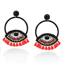 Load image into Gallery viewer, EVIL EYES WITH TASSEL DNAGLE EARRINGS