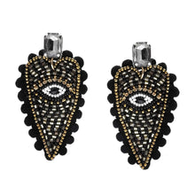 Load image into Gallery viewer, EVIL EYES BLACK POMPOM DROP EARRINGS