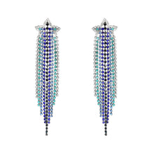 Load image into Gallery viewer, BLUE STAR RHINESTONE FRINGE DROP EARRINGS