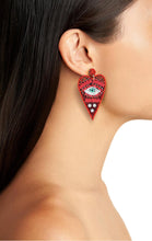 Load image into Gallery viewer, HEART EVIL EYES DROP EARRINGS