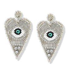 Load image into Gallery viewer, HEART EVIL EYES DROP EARRINGS