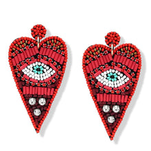 Load image into Gallery viewer, HEART EVIL EYES DROP EARRINGS