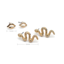 Load image into Gallery viewer, 2 PAIRS SNAKE & LIPS STUD METAL EARRINGS