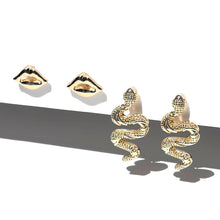 Load image into Gallery viewer, 2 PAIRS SNAKE & LIPS STUD METAL EARRINGS