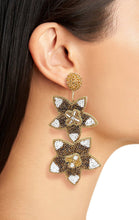 Load image into Gallery viewer, BEADED FLOWER STATEMENT DROP EARRINGS