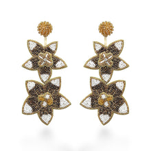 Load image into Gallery viewer, BEADED FLOWER STATEMENT DROP EARRINGS