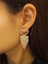 Load image into Gallery viewer, HEART CUBIC ZIRCONIA FRINGE DROP EARRINGS