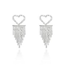 Load image into Gallery viewer, HEART CUBIC ZIRCONIA FRINGE DROP EARRINGS