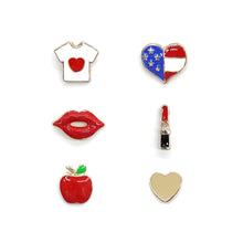 Load image into Gallery viewer, 6PCS USA FLAG, LIPS, LIPSTICK, T-SHIRTS, APPLE, HEART STUD EARRINGS