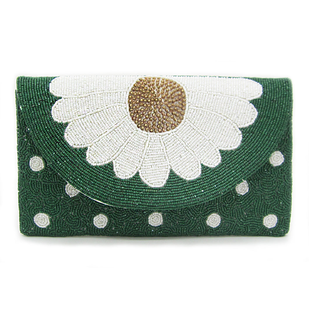 DAISY FLOWER BEADED CLUTCH, FLORAL BEADED CROSSBODY PURSE, SPRING&SUMMER BAG, GIFT FOR HER
