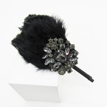 Load image into Gallery viewer, BLACK FEATHER RHINESTONE HEADBAND, STATEMENT HEADPIECE, 1920S GATSBY FLAPPER HEADBAND, COCKTAIL PARTY HAIR ACCESSORY
