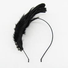 Load image into Gallery viewer, BLACK FEATHER RHINESTONE HEADBAND, STATEMENT HEADPIECE, 1920S GATSBY FLAPPER HEADBAND, COCKTAIL PARTY HAIR ACCESSORY
