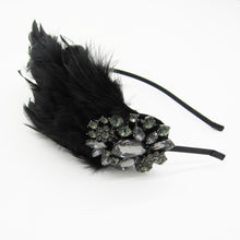 Load image into Gallery viewer, BLACK FEATHER RHINESTONE HEADBAND, STATEMENT HEADPIECE, 1920S GATSBY FLAPPER HEADBAND, COCKTAIL PARTY HAIR ACCESSORY
