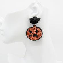Load image into Gallery viewer, HALLOWEEN STATEMENT EARRINGS – BEADED SPIDER, PUMPKIN, WITCH HAT &amp; BAT DESIGNS
