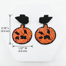 Load image into Gallery viewer, HALLOWEEN STATEMENT EARRINGS – BEADED SPIDER, PUMPKIN, WITCH HAT &amp; BAT DESIGNS
