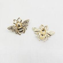 Load image into Gallery viewer, GOLD BEE STUD EARRINGS, RHINESTONE BUMBLE BEE EARRINGS, INSECT STATEMENT EARRINGS, BLACK ENAMEL BEE JEWELRY, GIFT FOR HER
