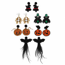 Load image into Gallery viewer, HALLOWEEN STATEMENT EARRINGS – BEADED SPIDER, PUMPKIN, WITCH HAT &amp; BAT DESIGNS
