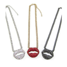 Load image into Gallery viewer, RHINESTONE LIP PENDANT NECKLACE – STATEMENT LIP BLING JEWELRY
