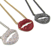 Load image into Gallery viewer, RHINESTONE LIP PENDANT NECKLACE – STATEMENT LIP BLING JEWELRY
