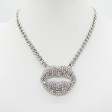 Load image into Gallery viewer, RHINESTONE LIP PENDANT NECKLACE – STATEMENT LIP BLING JEWELRY
