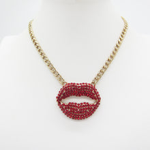 Load image into Gallery viewer, RHINESTONE LIP PENDANT NECKLACE – STATEMENT LIP BLING JEWELRY
