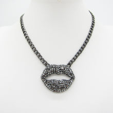 Load image into Gallery viewer, RHINESTONE LIP PENDANT NECKLACE – STATEMENT LIP BLING JEWELRY
